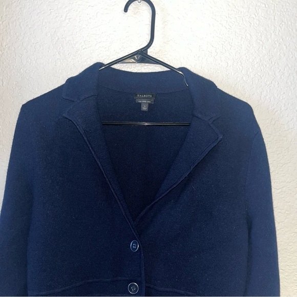 Talbots 100% Pure Merino Wool Navy Button Up Cardigan Size Large - Picture 9 of 10